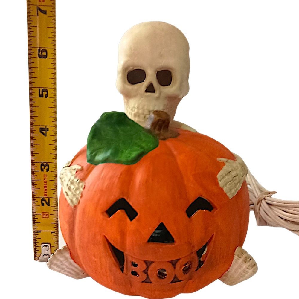 Vintage Halloween Figure Pumpkin Skeleton Light Up Ceramic 90s‎ Spooky Autumn - Picture 2 of 16